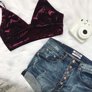 Burgandy Velvet Crop Top
